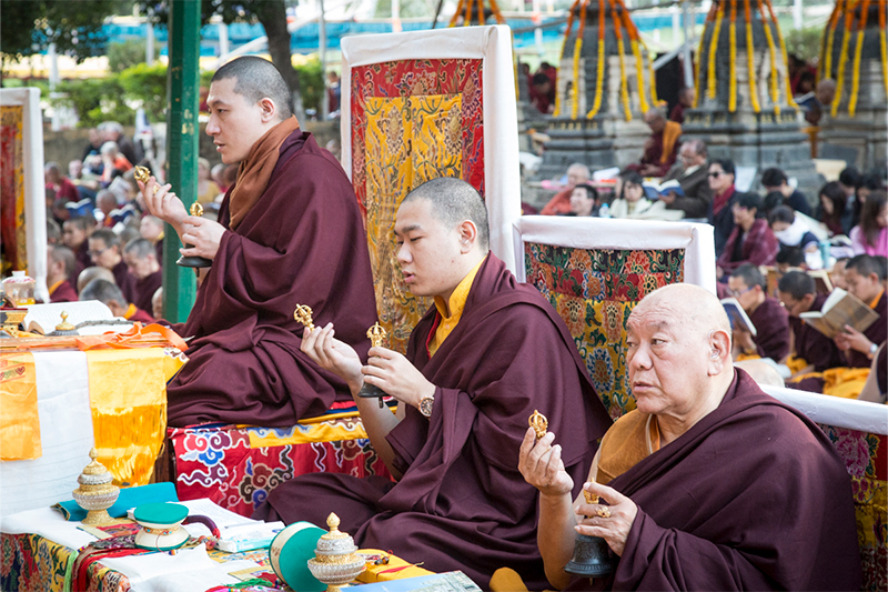 Gyalwa Karmapa Trinley Thaye Dorje with Jamgon Kongtrul Rinpoche and Beru Khyentse rinpoche in Bodhgaya, India, in 2018